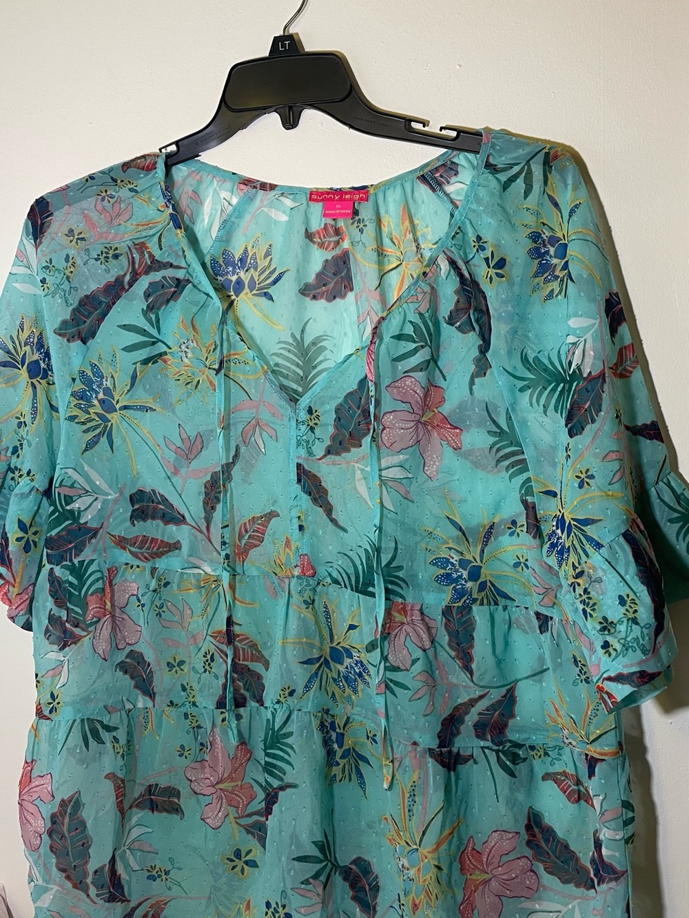 Sunny Leigh Teal Floral Tunic with Pink and Navy Accents